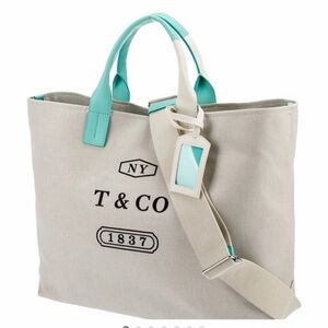 Tiffany & Co. “1837” Canvas/Leather Tote – Beige × Tiffany Blue Accents | RARE